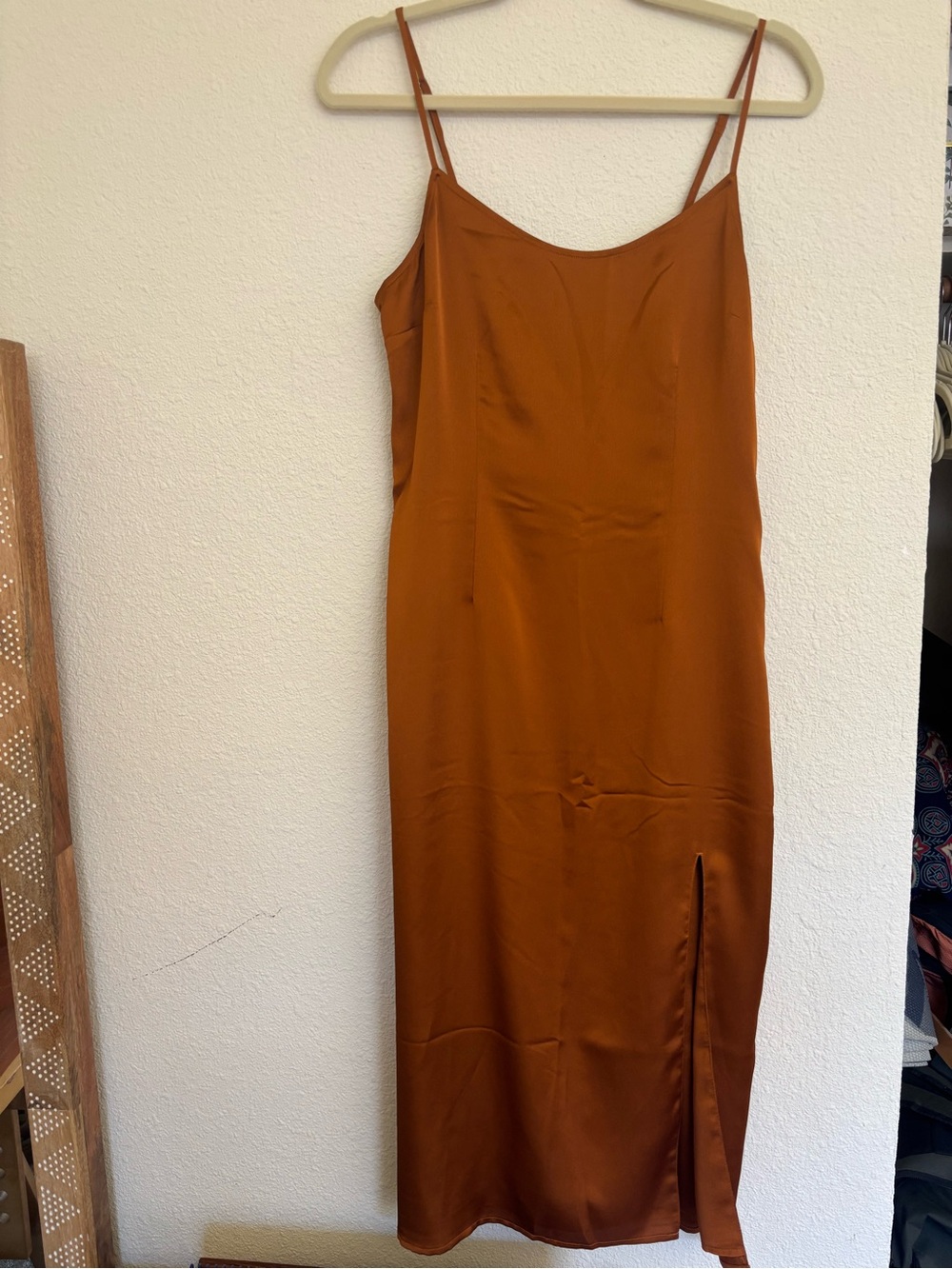 Abercrombie & Fitch Rust Satin Slip Midi Dress